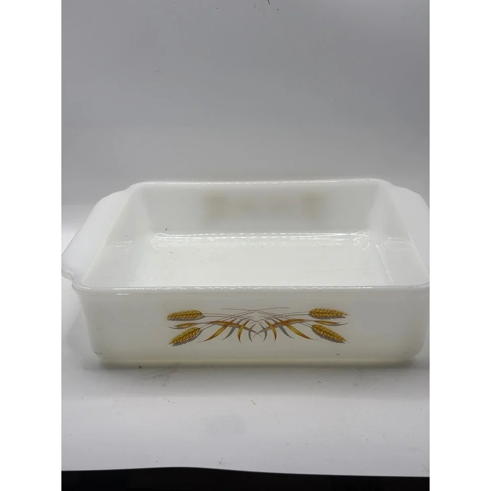 Fire-King 452 Milk Glass Wheat Pattern Square Baking Dish 8x8 Vintage USA